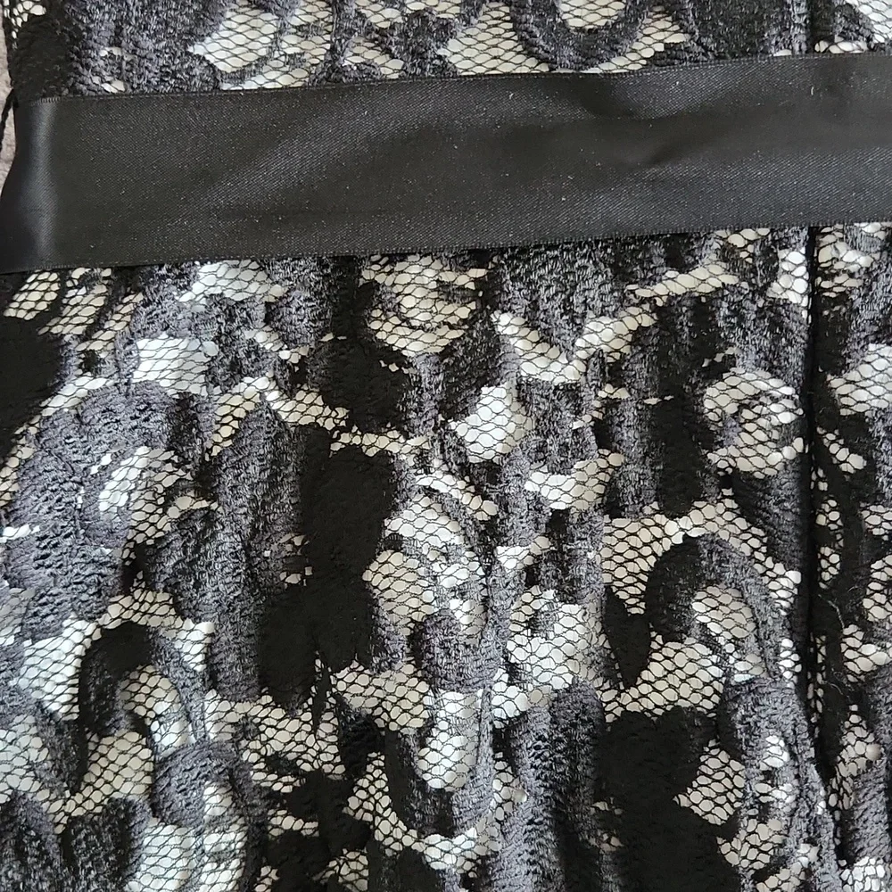 Frank Lyman Elegant Black And White Lace Dress With Keyhole Back - Picture 5 of 5
